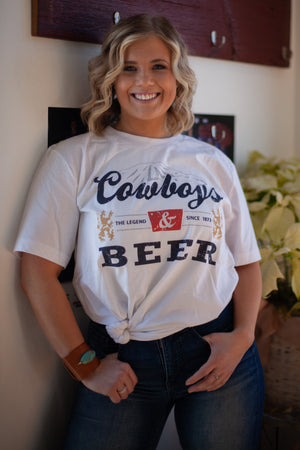 Cowboys & Beer White Graphic Tee