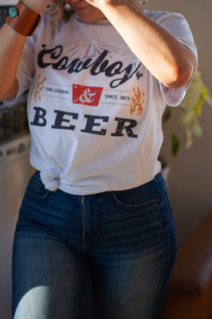 Cowboys & Beer White Graphic Tee