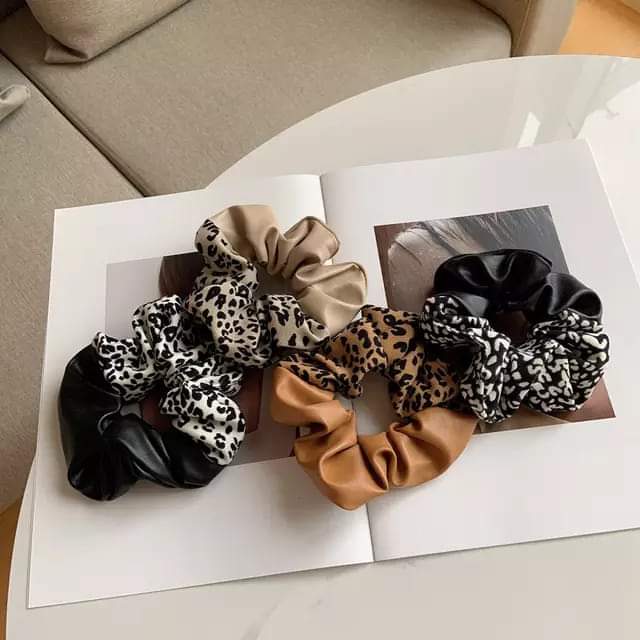 Leopard Leather Scrunchies
